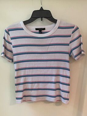 Forever 21 | Rib Knit Striped Retro 80’s/90’s Slightly Cropped Hem Baby T-shirt